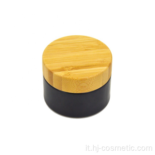 30g Coperchio cosmetico di bambù vuoto ambientale Vasi di vetro smerigliato nero / flaconi di lozione cosmetica / flaconi e flaconi per la cosmetica